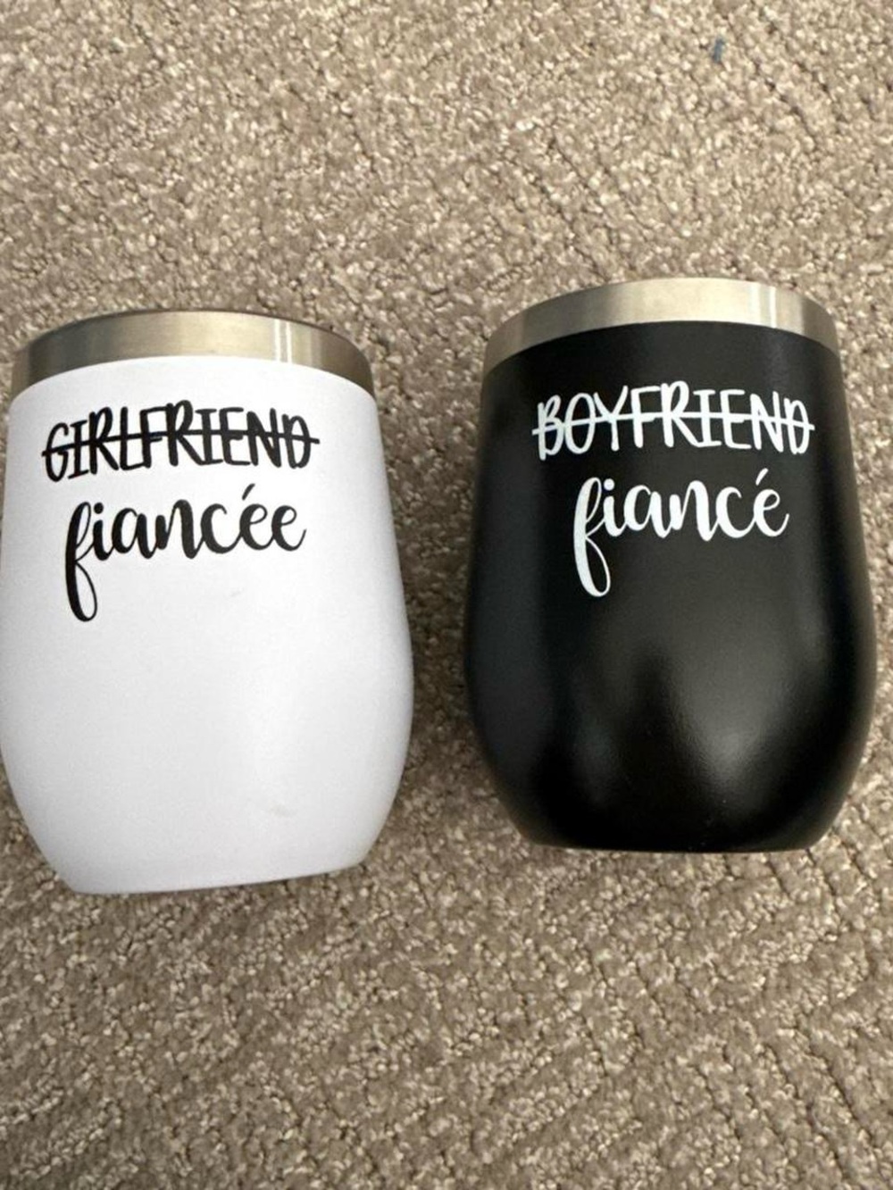Fiancé Script Stemless Wine Tumbler - Black and White Set
